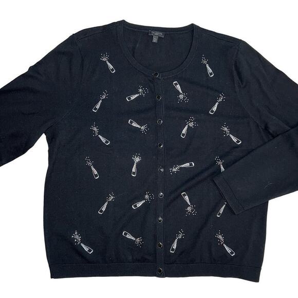 Talbot’s Rhinestone Champagne Pop  Black Button Cardigan Sweater Size XL Petite - Picture 1 of 10